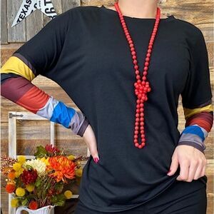 Black top w/multi color block sleeves